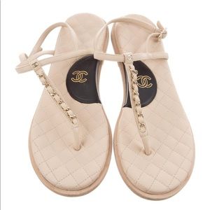 CHANEL Chain Link T-Strap Sandals